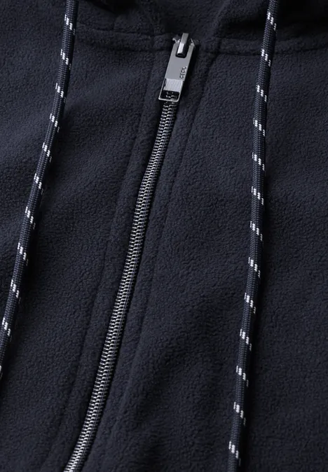 Langarm Fleece Jacke mit Kapuze urban dark blue Schwarze Fleecejacke mit Reißverschluss und kontrastierenden Kordeln.