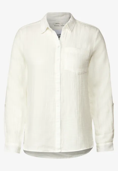 Musselin Bluse in Unifarbe vanilla white