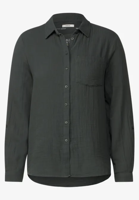 Musselin Bluse in Unifarbe easy khaki