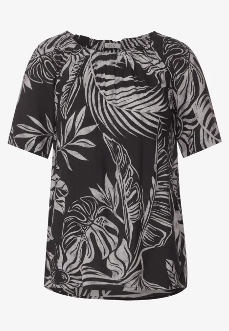Bluse mit Blätterprint carbon grey
