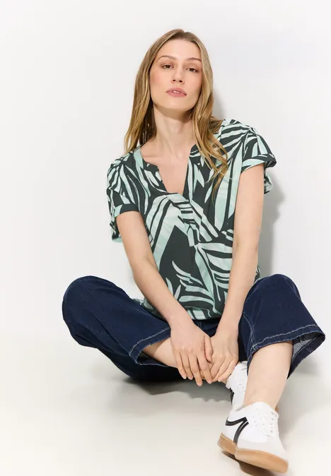 Sommer Print Bluse strong khaki