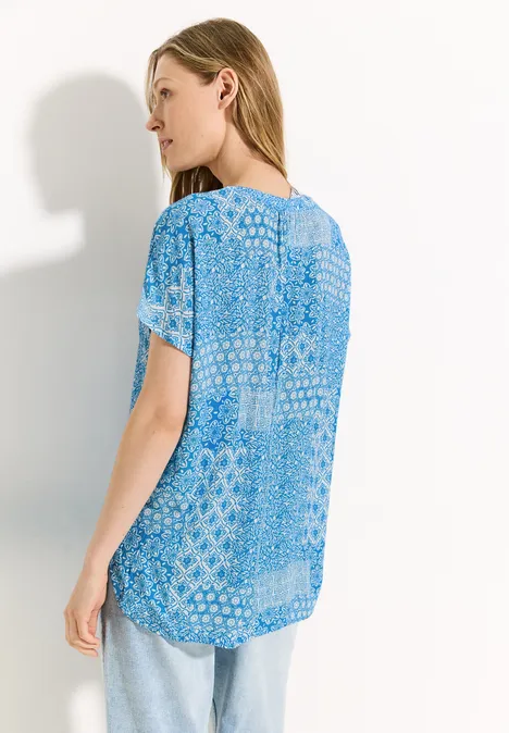 Patchwork Print Bluse azure blue
