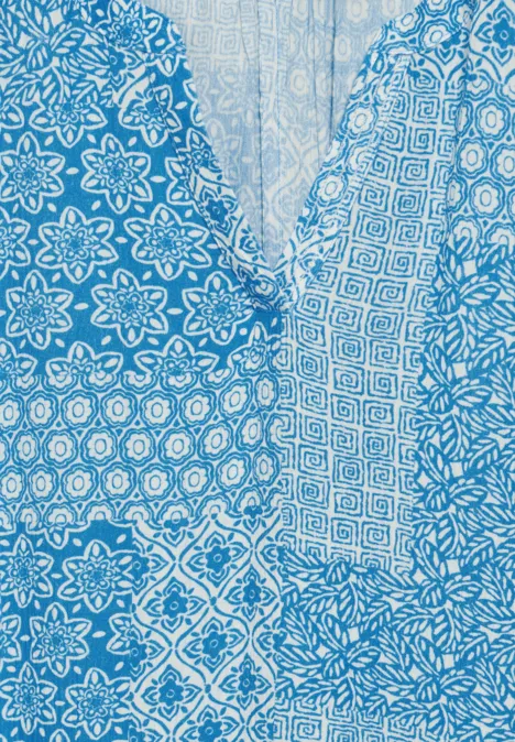 Patchwork Print Bluse azure blue