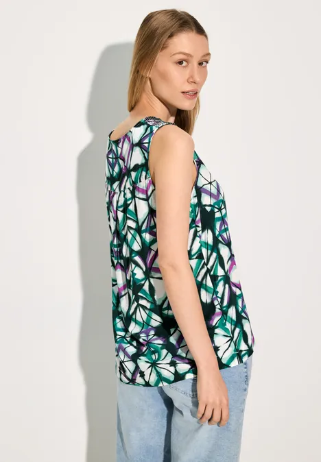 Ärmellose Bluse mit Print vanilla white