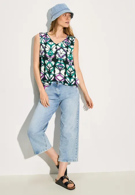Ärmellose Bluse mit Print vanilla white