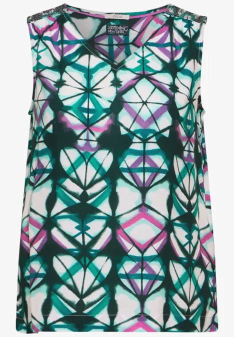 Ärmellose Bluse mit Print vanilla white