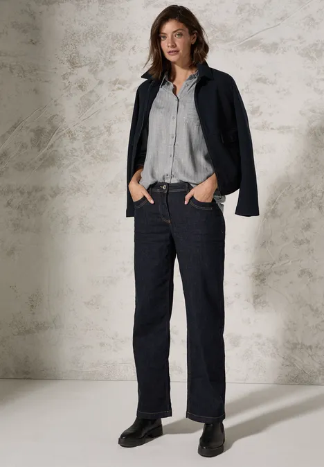 Gestreifte Melange-Bluse mineral grey melange