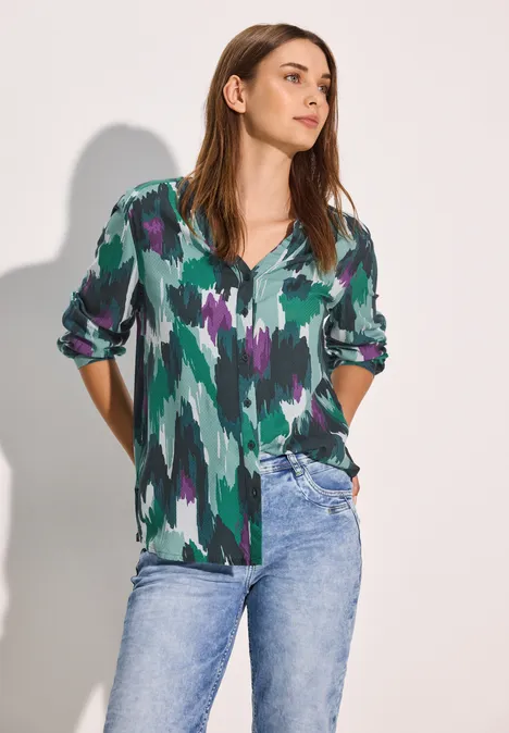 Gemusterte Seersuckerbluse adriatic green