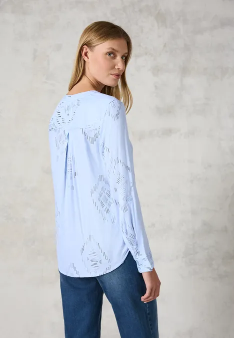 Bluse mit Folienprint whisper blue melange