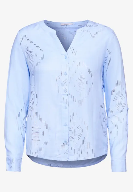 Bluse mit Folienprint whisper blue melange