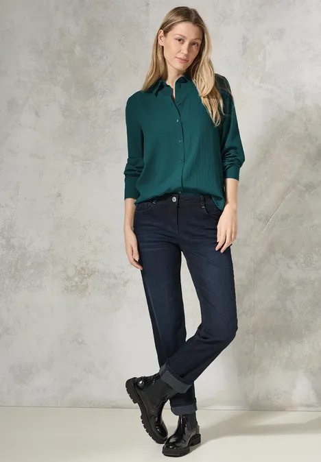 Hemdbluse mit Struktur petrol green