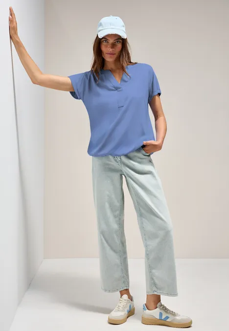 Bluse in Unifarbe aster blue