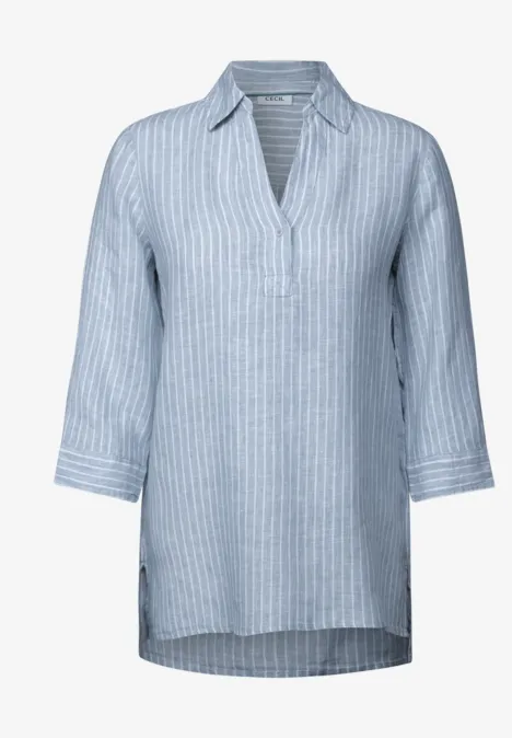 Gestreifte Leinenbluse chambray forever blue