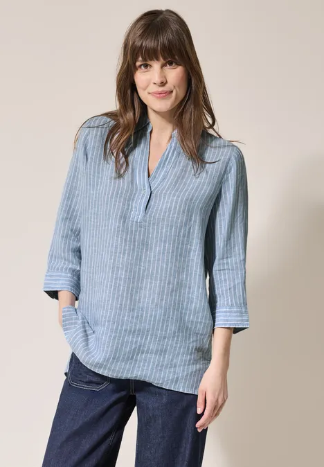 Gestreifte Leinenbluse chambray forever blue