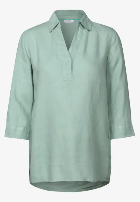 Leinen-Longbluse ice sage green