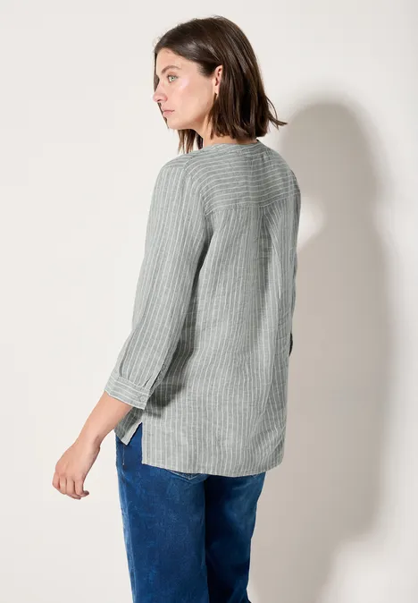Gestreifte Leinenbluse chambray balmy khaki