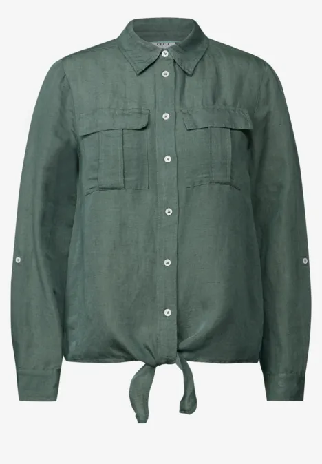 Bluse mit Knoten am Saum balmy khaki