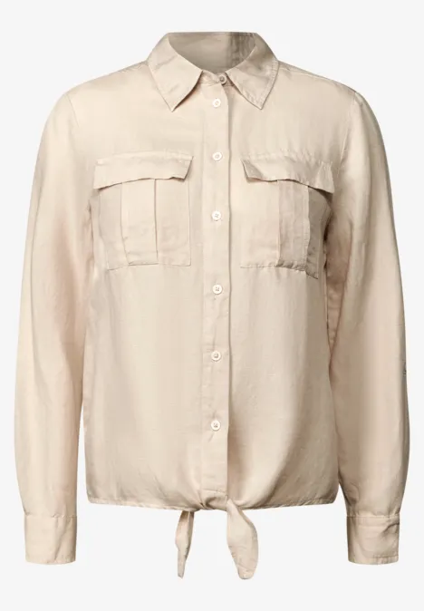 Bluse mit Knoten am Saum pumice beige