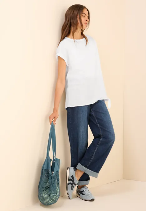 Leinenmix Bluse mit Knoten White
