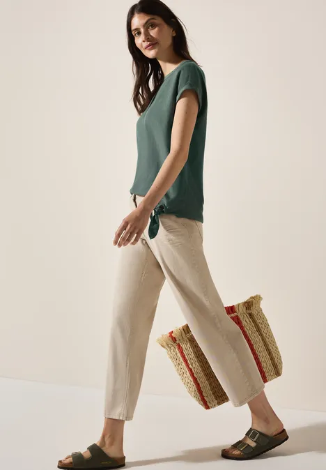 Leinenmix Bluse mit Knoten balmy khaki