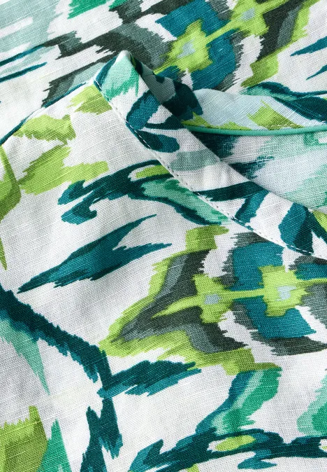 Gemusterte Leinenmix Bluse green lagoon