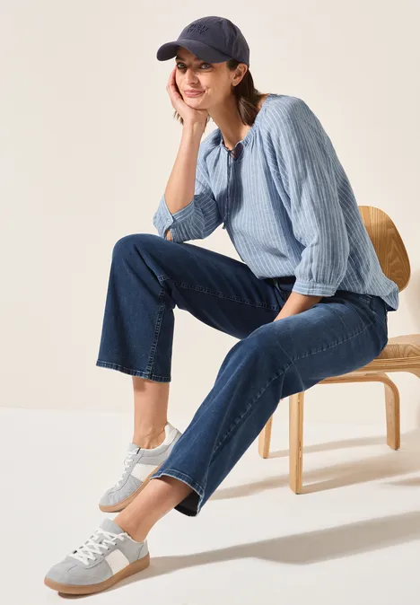 Gestreifte Leinen-Bluse chambray forever blue