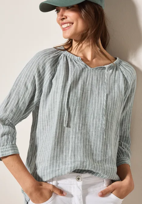 Gestreifte Leinen-Bluse chambray balmy khaki