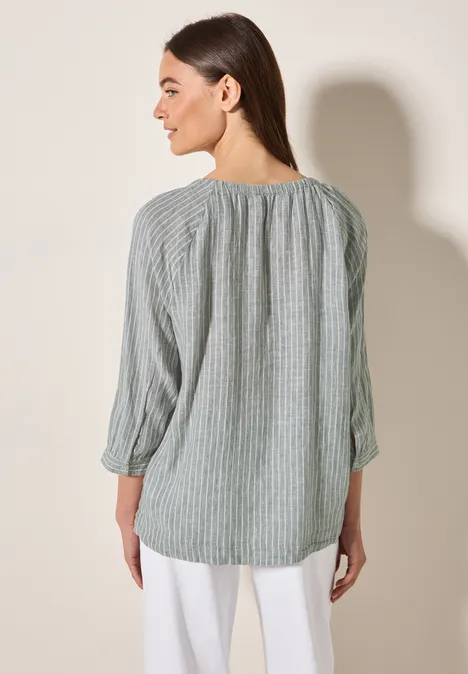 Gestreifte Leinen-Bluse chambray balmy khaki