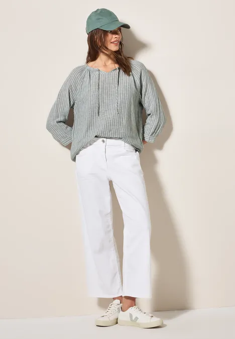 Gestreifte Leinen-Bluse chambray balmy khaki