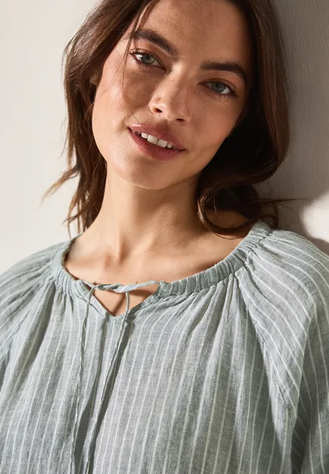Gestreifte Leinen-Bluse chambray balmy khaki