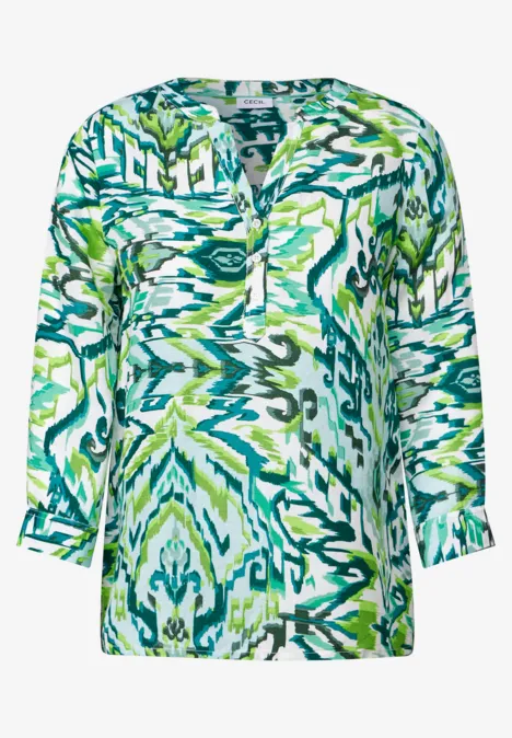 Gemusterte Leinenmix-Bluse green lagoon