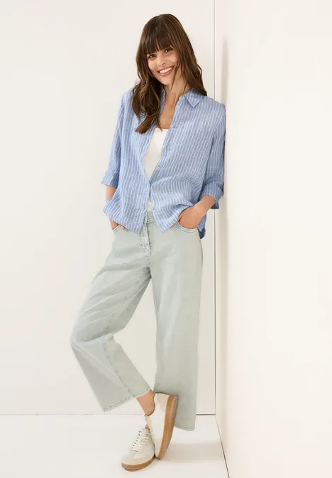 Gestreifte Leinen-Hemdbluse chambray forever blue