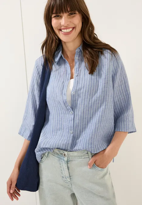 Gestreifte Leinen-Hemdbluse chambray forever blue
