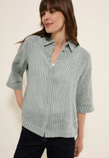 Gestreifte Leinen-Hemdbluse chambray balmy khaki