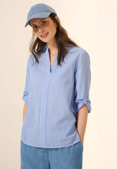 Gestreifte Seersucker Bluse aster blue