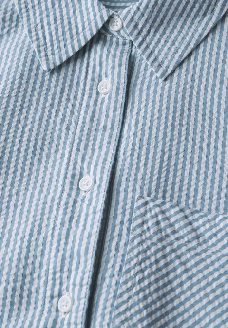 Gestreifte Seersucker Bluse mid blouse blue