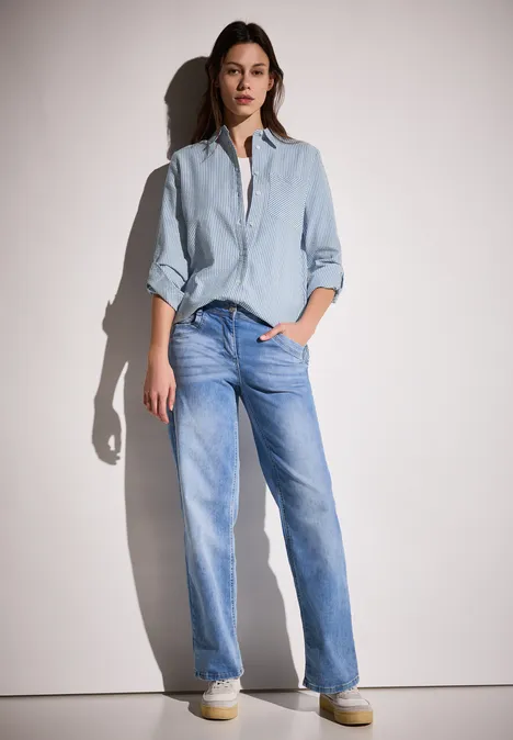 Gestreifte Seersucker Bluse mid blouse blue