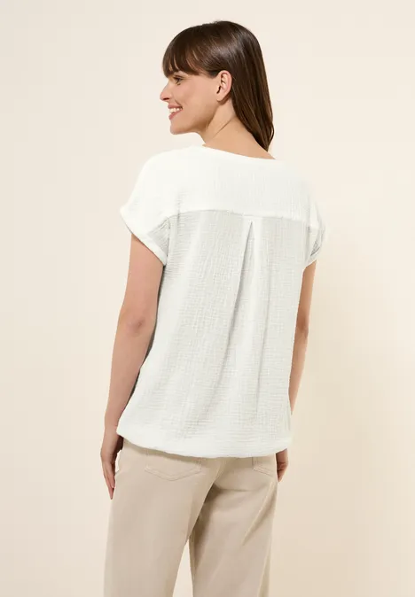Musselin Kurzarmbluse vanilla white