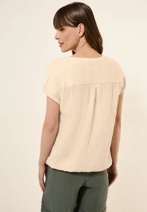 Musselin Kurzarmbluse pearl beige