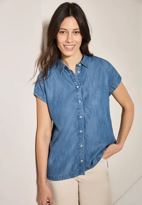 Denim Bluse aus Lyocell mid blue wash