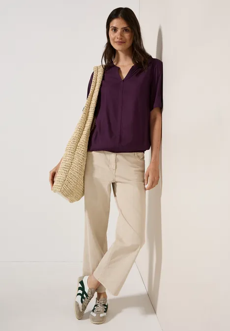 Split Neck Viskose-Bluse deep berry