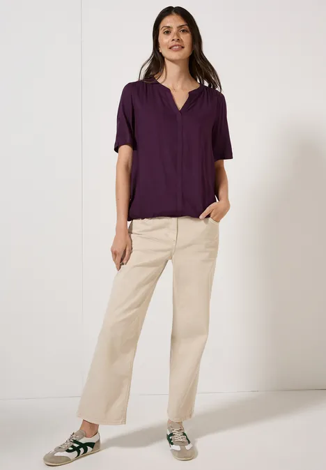 Split Neck Viskose-Bluse deep berry
