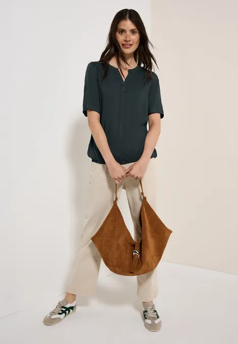 Split Neck Viskose-Bluse slate khaki