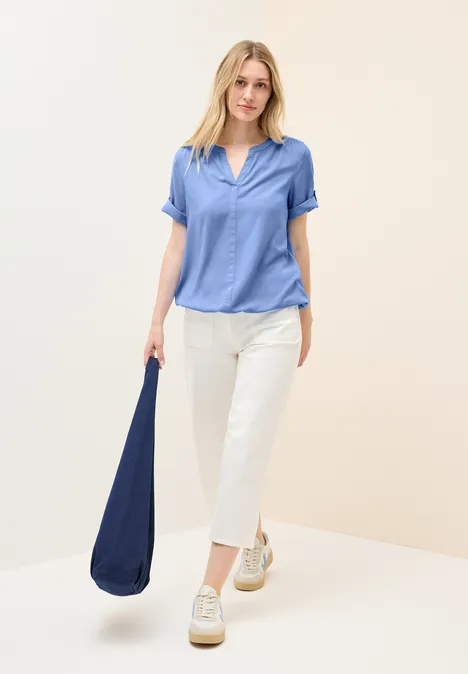 Split Neck Viskose-Bluse aster blue