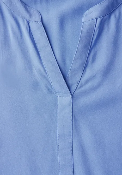 Split Neck Viskose-Bluse aster blue