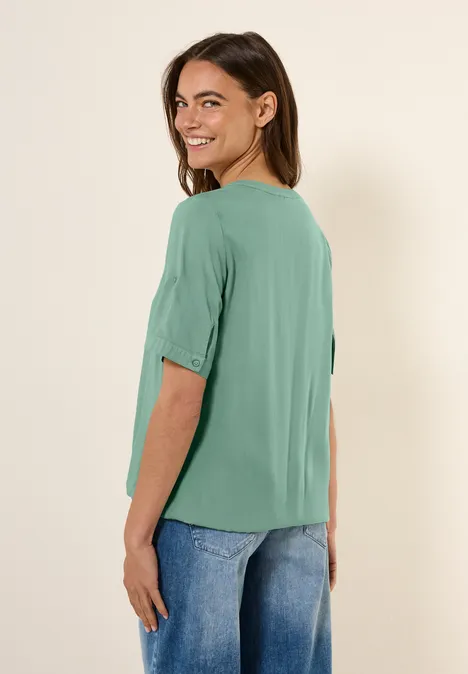 Split Neck Viskose-Bluse matcha green