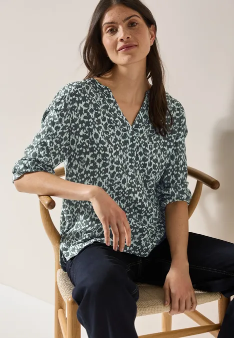 Print-Bluse mit Glitzer cool salvia green