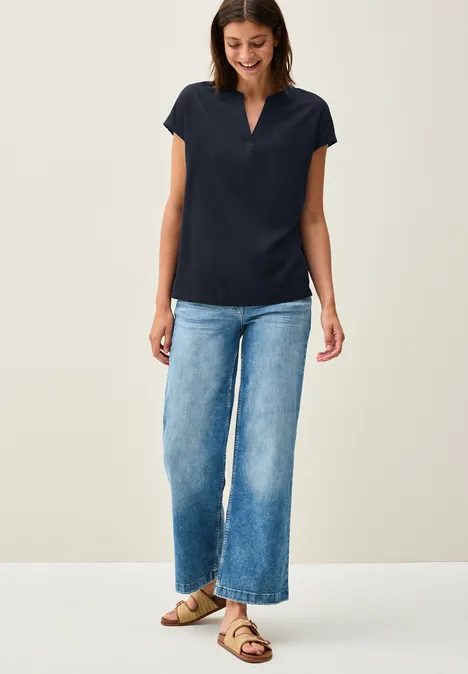 Blusenshirt in Unifarbe universal blue