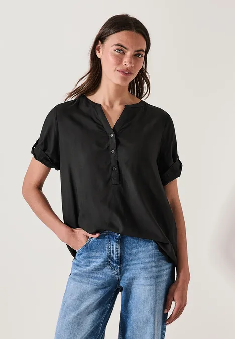 Kurzarmbluse in Unifarbe Black