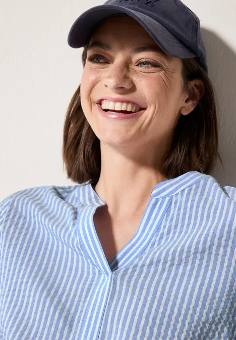 Gestreifte Seersucker Bluse blouse blue